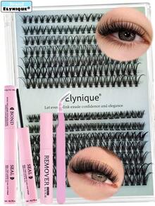 30p+60p 假睫毛套装 DIY 睫毛簇 单根嫁接睫毛，含睫毛粘合剂和密封剂、卸除剂、镊子，适用于假睫毛，浓密型睫毛簇，柔软睫毛带，纤细自然，大托盘装（30p+60p-0.07-D，8-16mm） - 黑色 - 查看 5