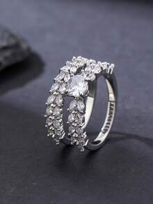 1 Set Of 2 Minimalist Sparkling Zirconia Inlaid Closed Ring Set, Versatile For Daily, Party, Wedding, Spring, Eid/Ramadan Blessing Gift - Sparkling  Closed Ring Set - View 6