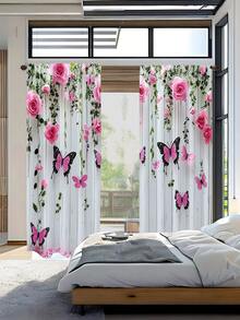 2片花卉图案窗帘，展现乡村魅力，适用于卧室、办公室、厨房、客厅、书房、家居装饰，美观、易于安装且经久耐用（单层印花窗帘，不含帘幔） - 粉色 - 查看 14