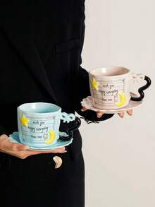 一套陶瓷咖啡杯，星形浮雕字母设计，独特的蝴蝶手柄，可爱的牛奶杯，适合生日派对、聚会、送礼，提升居家幸福感。 - 彩色 - 查看 12