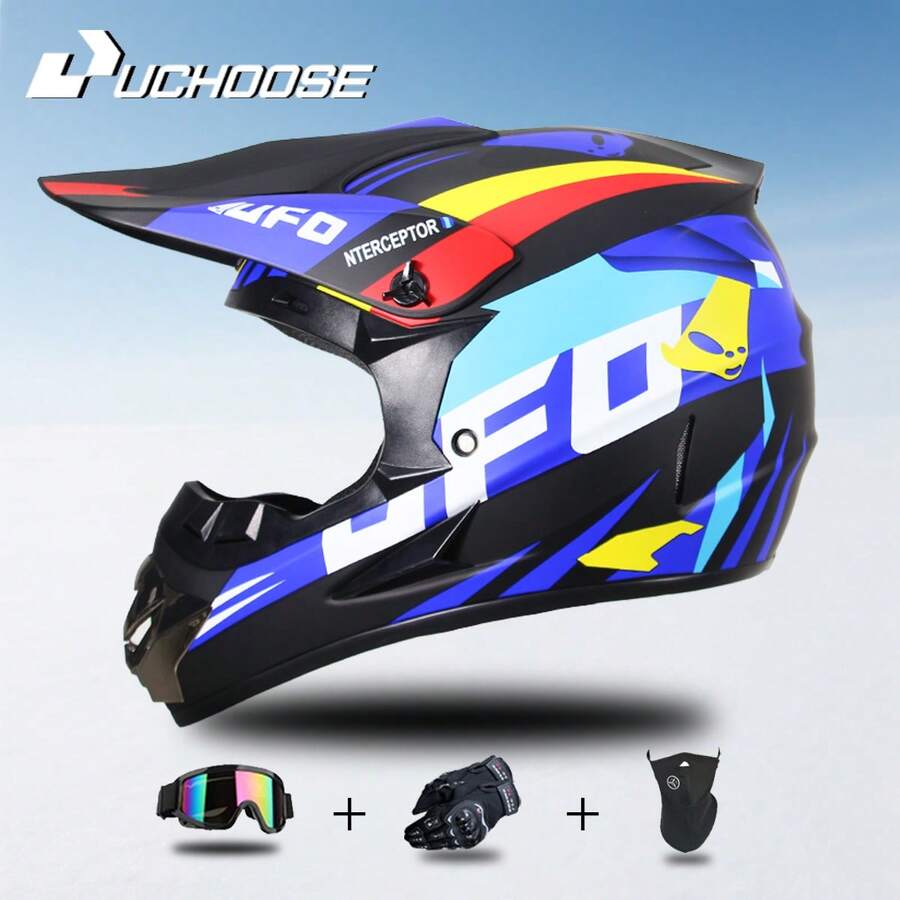DOT Adult Female Men Helmets Motocross Kask Cross Downhill Soporte Casco Off Road Helmet Racing Classic Motorcycle Original - 黑色UFO-三件套 - 查看 1