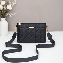 Women's New Fashion Stitched Crossbody Bag, Shoulder Bag, Clutch Bag, Envelope Bag, Rectangular Metal Decor, Suitable For Daily Wear - Black - View 7