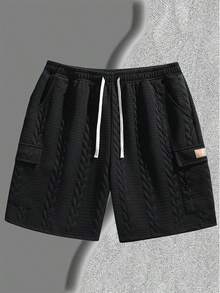 Breathable Cargo Shorts, Elastic Waistband Suitable For Sports & Fitness - Black - View 2