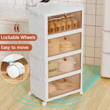 Storage Boxes With Lid - 23L*4 Tier Plastic Storage Box With Lid Stackable Boxes With Wheels Storage Drawers With Front Door Plastic Box For Home And Office White 4 Packsgtt - White - View 3