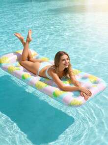 1pc Inflatable Float, Hollow Design, Fruit Style With Strawberry And Pineapple Elements, Made Of PVC Material, With Pillow, Suitable For Water, Beach, Pool Activities, Theme Parties, Inflatable Water Float, Pool Inflatable Floating Seat, Inflation Pump Needs To Be Purchased Separately - Fruit Hole Floating Shelf - View 8