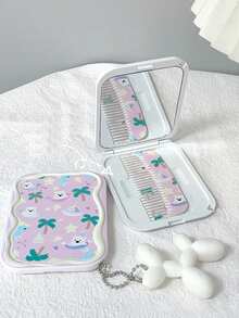 1 pieza Espejo compacto plegable con peine, espejo de maquillaje portátil, estilo aleatorio - Multicolor - Ver 6