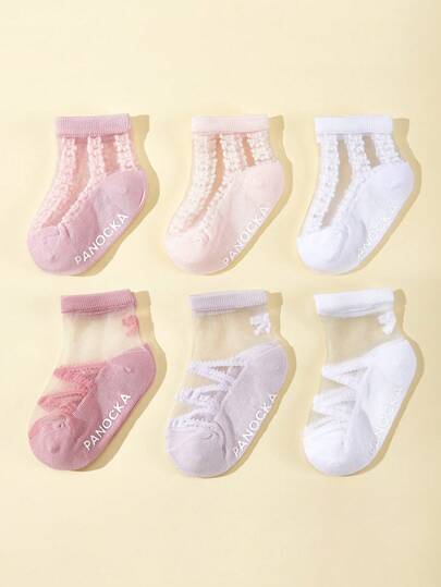 6 Pairs Tassel Children's Socks, Suitable For Girls, White Baby Socks, Cute Girls' Socks, Children's Eid Gift, Suitable For 0-2 Years Old Infants