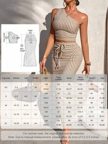 AIJ Amarilo Women's Summer Casual Striped One-Shoulder Ruffle Crop Top And Ruffle Fishtail Skirt 2-Piece Set (Random Print) - Apricot - View 9