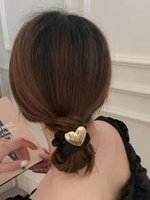 2个金属心形发圈，简约黑色马尾发圈 - 彩色 - 查看 7