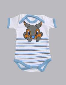 Body Bebê Menino Coelinho Touca Orelinha Conjunto Azul Fofo Páscoa Temático - Branco - Visão 4