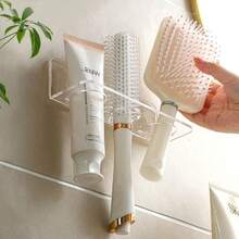 1pc Multi-Function Bathroom Comb Holder Shelf, Wall Mounted Storage Rack Without Drilling, Bathroom Organizer - Clear - View 2