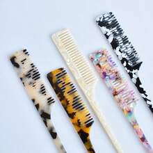 Minimalist Marble Texture Acetate Long Handle Pointed Tail Comb, High-End Leopard Print Anti-Static Hair Brush, Smooth Hair Comb With Dense Teeth - Multicolor - View 2