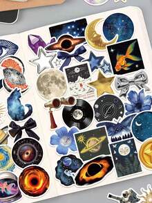 50pcs Cosmic Star Stickers Aesthetic Vibes For Journal, Phone Case, Tablet, Water Bottle, Desk, Helmet, Bike, Luggage, Waterproof Decals - Multicolor - View 4