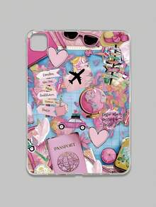 Cute Pink Travel Elements Shockproof Basic Pad Case 1pc Pink Travel Collage City Landmark Passport & Airplane Print Transparent Protective Case Integrating Passport & Globe City Landmark Travel Aesthetic Design Suitable For 10th Gen Suitable For Travelers Cute Style Lovers Birthday Anniversary Spring Gift - Clear - View 35