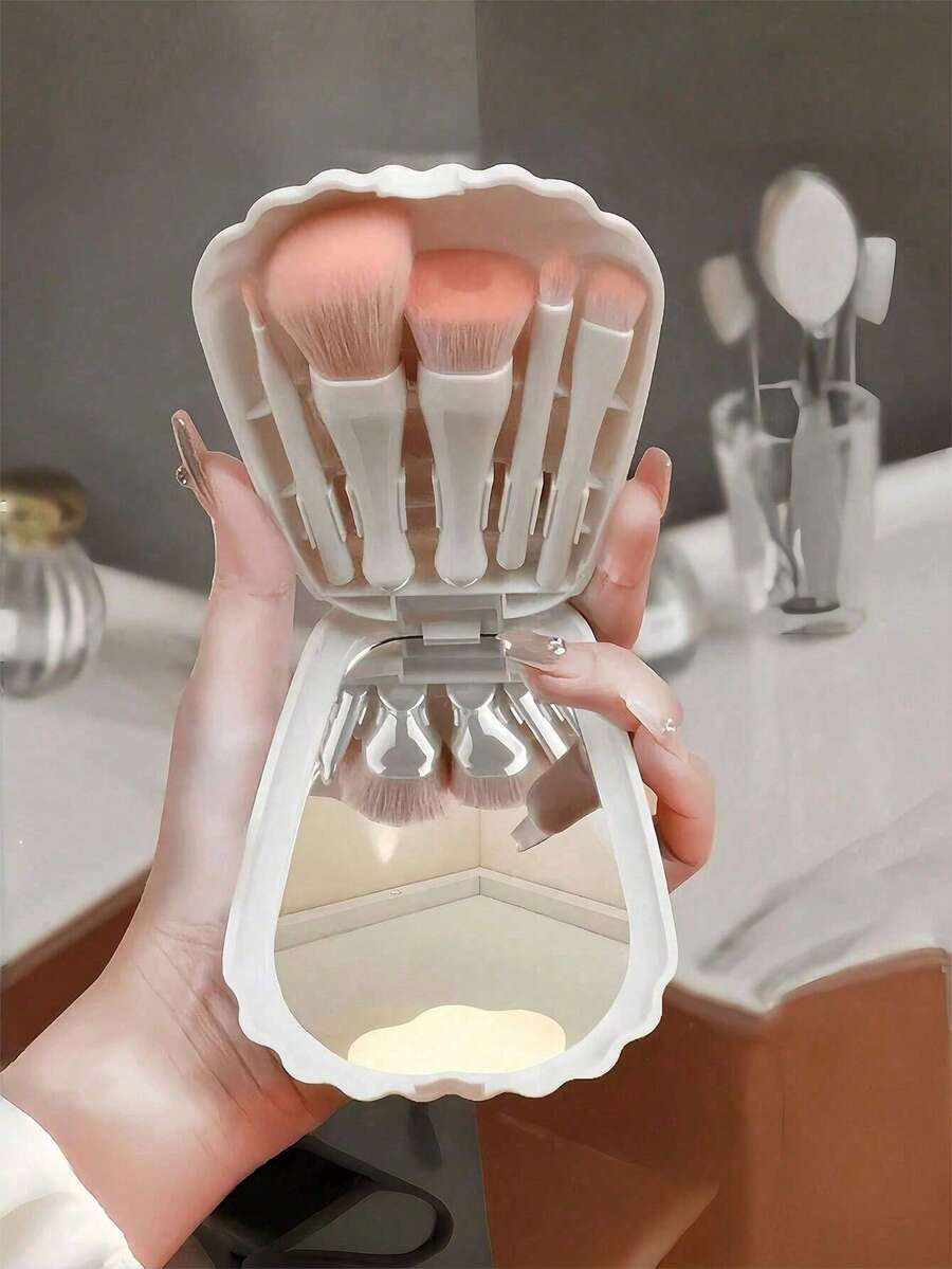 5件套白色贝壳纹化妆刷套装带镜子,便携迷你化妆刷套装带镜子,化妆刷套装带镜子,化妆刷套装盒,多功能化妆刷,带镜子盒的化妆刷套装,包含粉底刷、腮红刷、化妆刷套装、化妆刷套装、化妆刷套装、化妆刷套装、全套化妆刷套装、化妆刷套装、全套化妆工具套装、化妆刷套装、化妆刷套装、化妆刷套装、化妆礼盒套装 - 彩色 - 查看 1