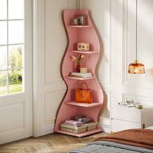 LITTLE TREE LITTLE  TREE Corner Shelf, Modern 5-Tier Wall Corner Bookshelf, Stylish Corner Small Bookcase Storage Rack Plant Stand With Unique Shape For Living Room, Home Office,1PCS - 粉色 - 查看 6