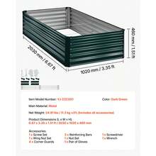 Galvanized Raised Garden Bed, 6.67 X 3.35 X 1.51 Ft, Rectangular Metal Planter Box Kit Outdoor, Rustproof Elevated Planting Box With Gloves, Alu-Zinc, For Growing Flowers Vegetables, Dark Green - Bộ 1 món màu xanh đậm, kích thước 80*40*19 inch. - Xem 7