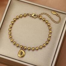 26 piezas Pulsera con dijes de letras iniciales, pulsera de acero inoxidable con cuentas doradas con letras de burbuja, adecuada para uso diario de mujeres, la caja de regalo es solo para fines de fotografía - Dorado - View 19