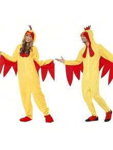 1pc Halloween Rooster Costume, Plush Doll Outfit, Cosplay Chicken Mascot Suit - Yellow - View 1