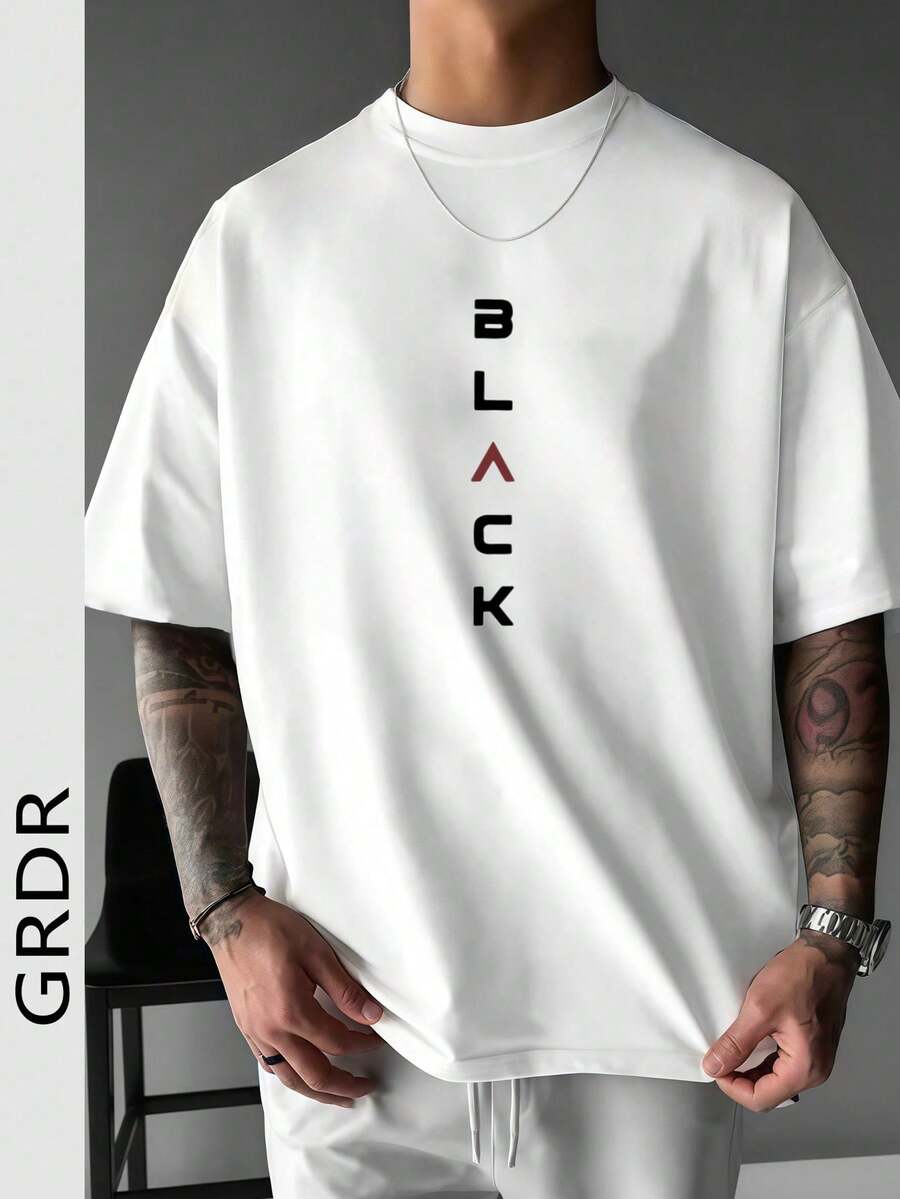 Camiseta de manga corta suelta con estampado NEGRO de moda para hombres GRDR | Diseño exquisito | Esencial de verano | Fácil de combinar, mostrando tu estilo - Blanco - Ver 1