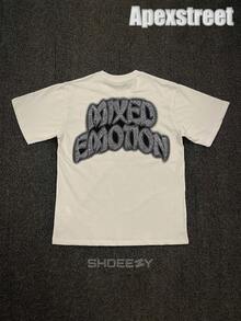 Mixed Emotion Tee,100% Cotton Printed T-Shirt,Stylish Design, Men's Graphic T-Shirt, Minimalist Design, Vintage Casual Style, Hip-Hop Style. Suitable For Outdoor Leisure Activities, Family Gatherings, And Dinners With Friends. - 杏色 - 查看 2