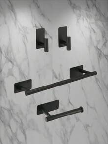 4/5/6件套不锈钢浴室毛巾环、毛巾杆、卫生纸架、挂钩套装，浴室收纳整理架，酒店专用 - 方底免釘 - 查看 14