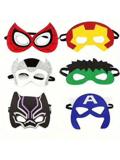  6pcs Marvel Avengers Felt Mask Set 6 Non Repetitive Spider Man/Iron Man/Thor/Hulk//Captain Children's Party Cosplay Props New Year's Gift, Valentine's Day Gift, Easter Gift (Stochastic Style)