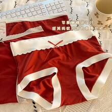 Red Sweetheart Modal Girls' Lucky Red Panties Festive New Wedding Zodiac Year New Year Sweet Hip-Hugging Panties - 波浪小蝴蝶結 - 查看 9