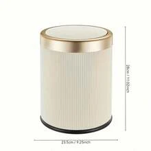 A Portable Trash Can With A Push-Button Opening Design, Suitable For Bedrooms And Kitchens. It Features White And Gold Decorations. A Compact And Space-Saving Trash Basket. A Kitchen Trash Can. A Stylish Plastic Container. A Practical Design. - 垃圾桶 - 查看 7