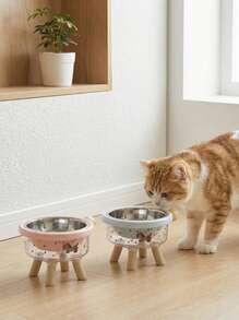 PETSIN 1pc High-Quality Dual Layer Dopamine Pet Elevated Bowl, Anti-Spill Food & Water Bowl For Cats And Dogs - Multicolor - View 4