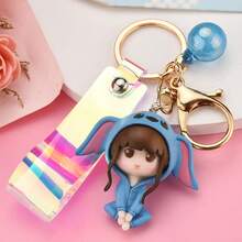 Wholesale Cute Hat Cartoon Resin Doll Leather Rope Keychain Mobile Phone Case Decoration Bag Pendant Car Keychain - Đỏ - Xem 2