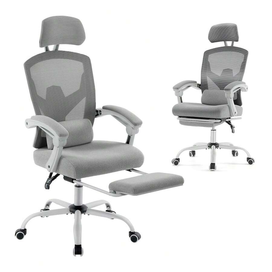 EDX Ergonomic High Back Office Chair With Reclining & Lumbar Support, Adjustable Headrest, Footrest, Padded Arms, Gray - Grey - 查看 1