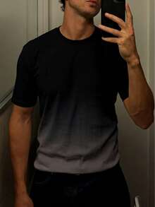 Áo thun nam tay ngắn cổ tròn kiểu ombre - màu đen - Xem 1