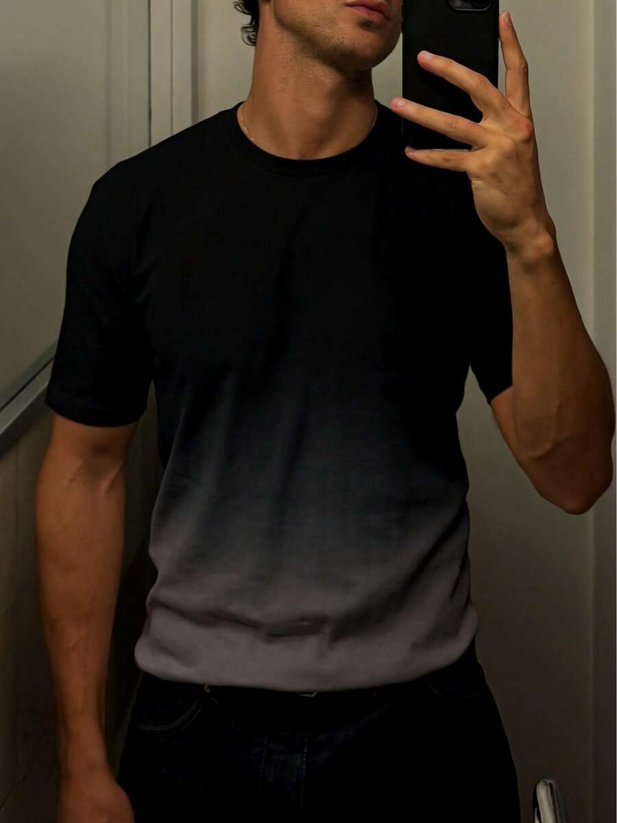 Áo thun nam tay ngắn cổ tròn kiểu ombre - màu đen - Xem 1