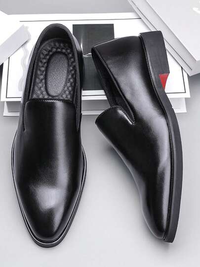 2026 New Men's Leather Shoes With Red Soles, Fashion Business Formal Oxfords, Elegant British Style, Breathable Casual Loafers, Pointed Toe Derby Shoes For Summer & Autumn, Groom Wedding Shoes, Comfortable Office Dress Shoes, Classic Black Luxury Commuter Derby Shoes