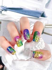 Hình dán móng tay màu hồng san hô, decal trang trí móng tay chống thấm nước, màu trơn, hồng hành lá, hiệu ứng ombre phủ toàn bộ móng. - Nhiều màu - Xem 4