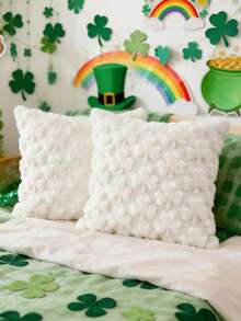 1 Peça Capa de Almofada Verde Trevo de São Patrício, Capa de Almofada Fofa de Trevo de Quatro Folhas da Sorte para Decoração de Casa, Sofá, Presente de Almofada, Decoração de Sofá, Quarto, Sala de Estar, Festa Diária, Casamento, Decoração do Dia de São Patrício - Trevo branco - Visão 4