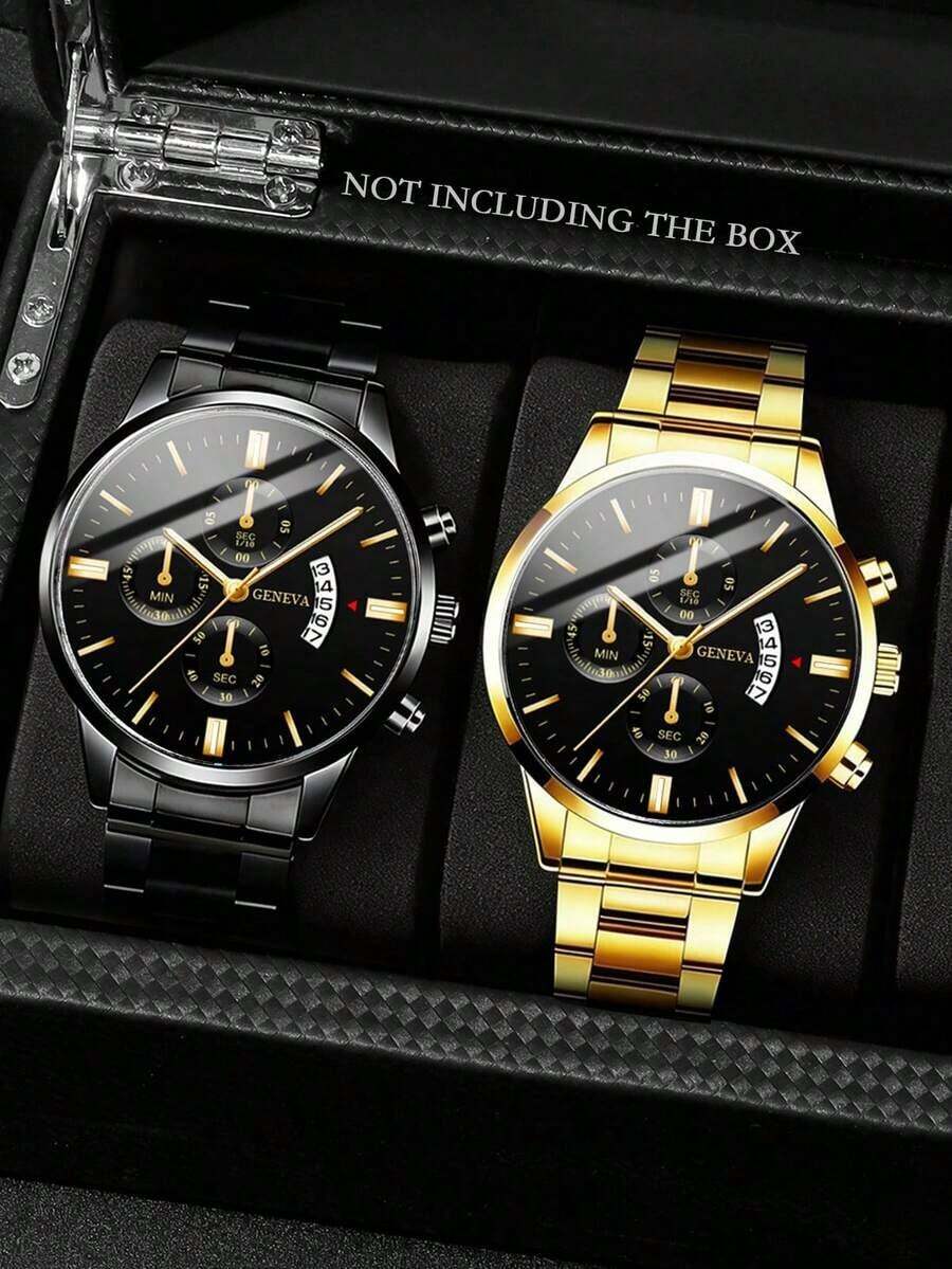 2pcs New Men's Business And Leisure Round Quartz Watch, Versatile Couple Watch Combination Set, Valentine's Day, New Year's Day, Birthday, Christmas Gift For Friends And Family. - Multicolor 2 - View 1