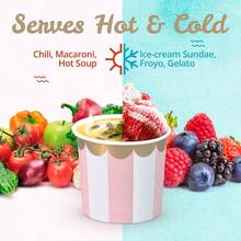 Paper Ice Cream Cups, 50 - Count 11 - Oz Disposable Dessert Bowls For Hot Or Cold Food, 11 - Ounce Party Supplies Treat Cups, 5 Colors Pastel Stripes With Scalloped Gold Foil - 50 - 查看 7