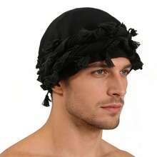 男女通用复古流苏发带，扭结头巾帽，编织帽，个性化护发扭尾帽 - A - 查看 4