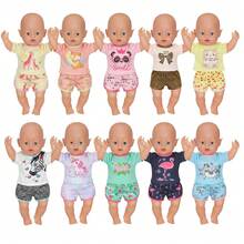 18" American Girl Doll Summer Short Sleeve Pajama Set, Bald Doll With Shorts Outfit - Multicolor - View 11