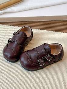 1 Pair Unisex Fashion Casual Children Shoes, Girls Princess Shoes, Versatile Stylish Toddler & Little Kid Hook And Loop Dress Shoes - Brown - View 4