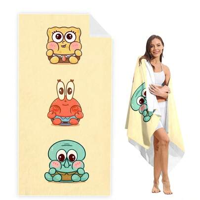 1 pieza Toalla de baño con estampado clásico de dibujos animados de Bob Esponja, esencial para el baño, adecuada para natación, yoga y fitness, muy absorbente, regalo perfecto