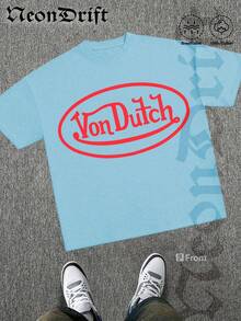 NeonDrift Double-Sided Printing Men's T-Shirt Men's Short-Sleeve T-Shirt100% Cotton Fabric Soft & Skin-Friendly Unisex Style Gifts For Spring Festival, Valentine's Day, St. Patrick's Day & World Cup-Van Dutch Dragon Print Men T Shirt Classic Americana Style Graphic Tee Streetwear Fashion Casual Wear For Car Enthusiasts And Vintage Culture Lovers - Màu xanh nhạt - Xem 2