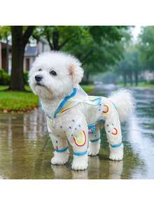 1件宠物透明彩虹印花雨衣 - 藍色 - 查看 4