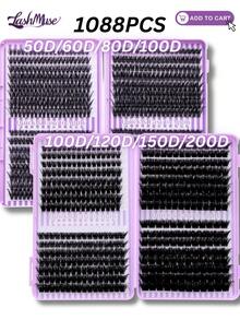 1088pcs/448pcs/640pcs False Eyelashes Set, High Capacity Individual Lash Clusters, 50D/60D/80D/100D/120D/150D/200D D-DD Curl Lashes, 0.31-0.63inch, DIY Fake Lashes, With Lash Glue, Natural & Thick, Delicate & Lightweight, Super Soft, Reusable, Individual Cluster Lashes, Eyelash Extension Kit, Suitable For Travel, Daily Wear (Beginner Friendly), Wedding, Date, Party, Holiday, Also Great As Christmas/Halloween/Gift Lashes Set - 黑色 - 查看 19