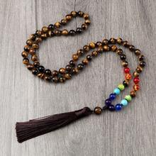 8mm Natural Tiger Eye Beads Necklace 7 Chakra Healing Prayer Beads Tassel Pendant Necklace For Men Couple Yoga Meditation Jewelry - 8mm Tiger Eye Seven Treasure Bead Tassel Pendant - View 9