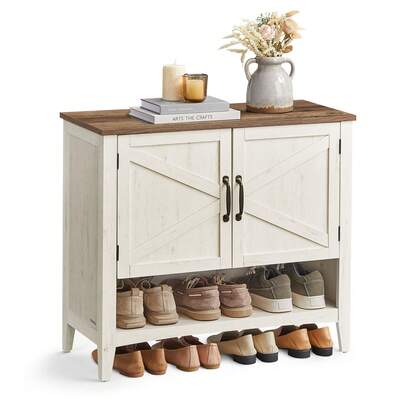 VASAGLE Shoe Cabinet, 3-Tier Shoe Storage Organizer, Shoe Shelf, Traditional American, Freestanding Cabinet With Height-Adjustable Shelf, 13.8 X 31.5 X 27.6 Inches, Entryway,