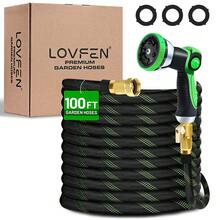 LOVFEN 25/50/75/100FT Braided Garden Hose Set With 10-Function Adjustable Spray Nozzle, Lightweight Flexible Water Hose For Outdoor Garden Irrigation, Patio & Car Cleaning. - Màu xanh lá - Xem 1