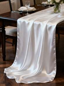 1pc White Satin Fabric, Faux Silk Smooth Texture, Wedding Party Ceremony Backdrop Cloth, DIY Handmade Garment Fabric - White - View 6